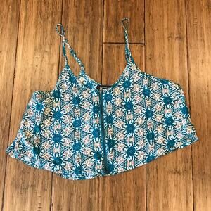 Paper Tee Top Cropped Green Floral Tank Top